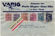 Brasilien 1932 First Flight Erstflug Varig 20.10.32 Porto Alegre Cruz Alta/ 1282