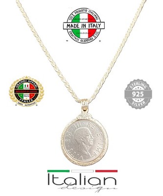 Italienische 2 Lira 1941 Emanuele III Münze Anhänger Halskette 925 Silber Seil Kette 18''