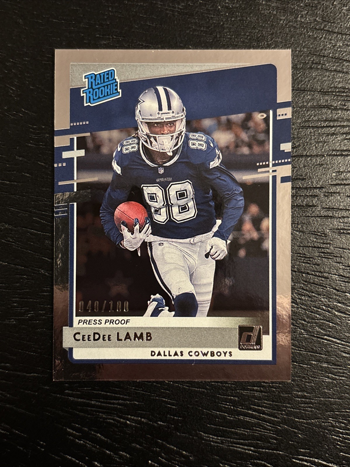 2020 CEEDEE LAMB DONRUSS #306 SILVER PRESS PROOF /100 ROOKIE RC EDGE LINE