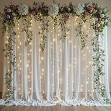 White Tulle Backdrop Curtain with Lights, Elegant Sheer Photo Backdrop Drapes...