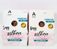 2 L'eggs Silken Mist Control Top Run Resistant Ultra Sheer Leg Tights NUDE Sz A