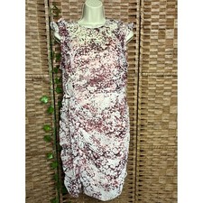 EXPRESS Ruched Sheath Dress Ruffle Sleeve Abstract Print Knee Length M