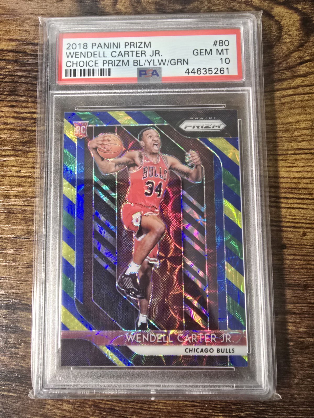 2018 Panini Prizm Wendell Carter Jr #80 Choice Blue Yellow Green Prizm RC PSA 10