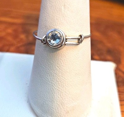 Alex and Ani Silver Plated Bezel Set Round CZ Signed Band Ring Adjustable 7-11