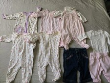 Lot of 9 pcs baby girl clothes 0-3 months sleeper PJs and outfits