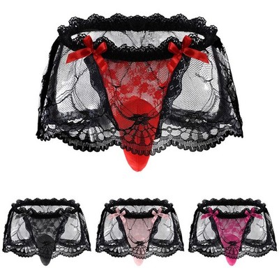 Herren Spitze Transparent G Strings Hohe Taille Ausbuchtung Beutel Unterwäsche