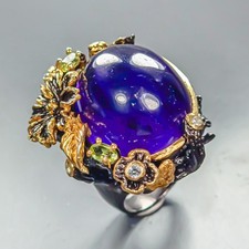 Handmade 40 ct Natural Amethyst Ring 925 Sterling Silver Size 8 /R455934