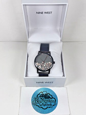 Nine West Women's Floral Dial Mesh Bracelet Watch Gun Metal Grey