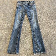 Miss Me Jeans Womens 25 Signatures Boot Cut Denim Blue Tribal Embellished 25x34