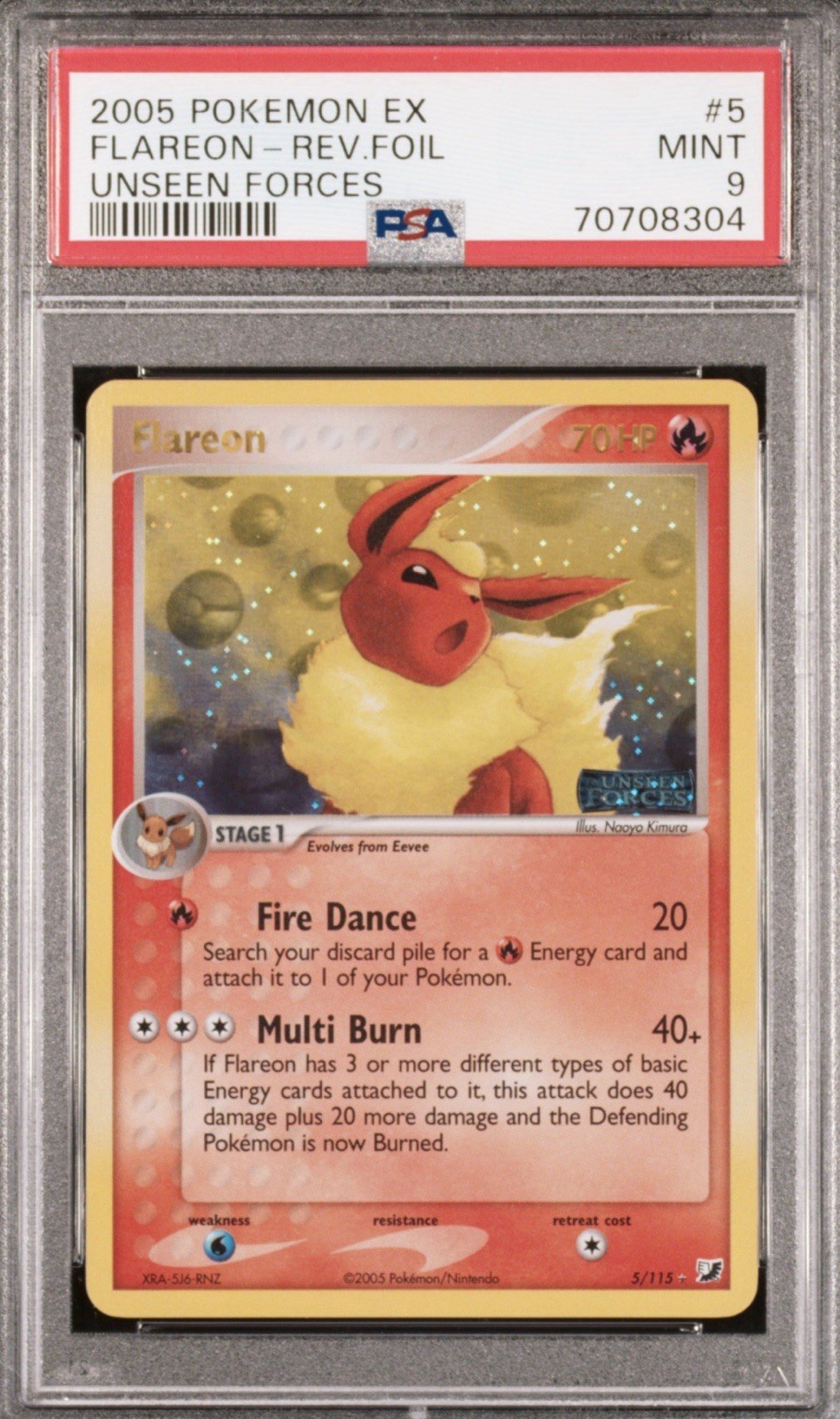 FLAREON REVERSE HOLO UNSEEN FORCES STAMP PSA 9 2005 flareon #5 Rare LOW POP