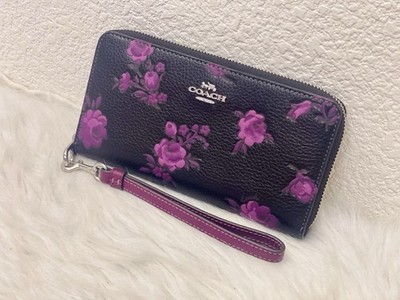 NWT Coach Long Zip Around Wallet With Floral Print CCL36 Black