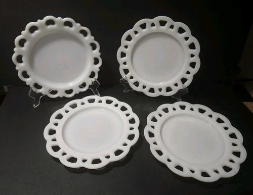 3 Hazel Atlas & 1 Anchor Hocking Open Lace Edge 8" Salad Plates Vintage