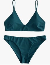 ZAFUL Women's Solid Spaghetti Strap Bralette Bikini Set Two Piece Swimsuit Sz M