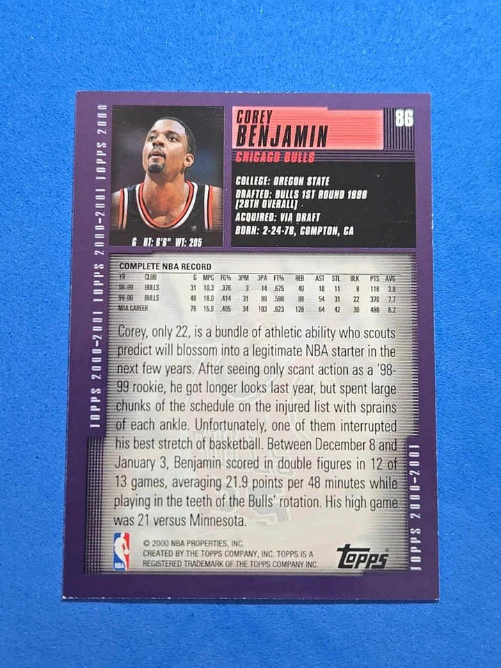 2000-01 Corey Benjamin Topps #86 - Image 2 of 2