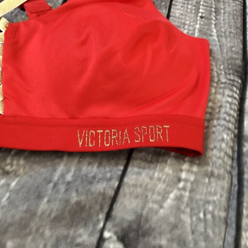 Victoria’s Secret Red & Gold Metallic Cross Back Padded Sports Bra Sz. 32C New - Picture 3 of 8
