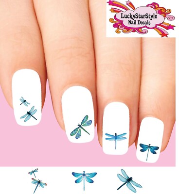 Waterslide Dragonfly Nail Decals Set of 20 - Blue Dragonflies Assorted