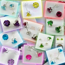 4mm Round Cubic Zirconia simulated Birthstone Post Earrings in Sterling Silver