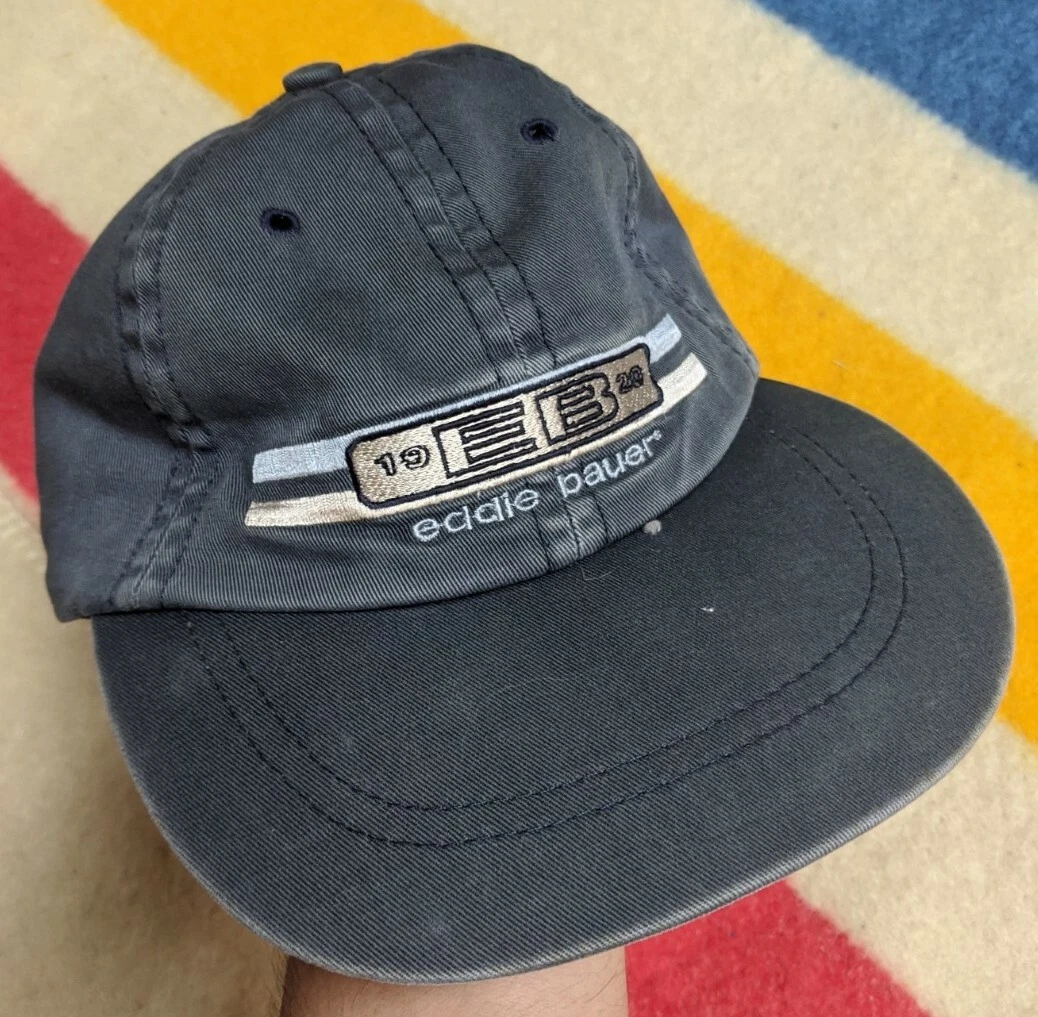 VTG 90s Eddie Bauer USA Light Wash Faded Spellout Strapback Baseball Hat