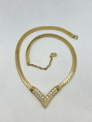 Vintage CD Christian Dior V-Shaped Gold-Tone with Crystals