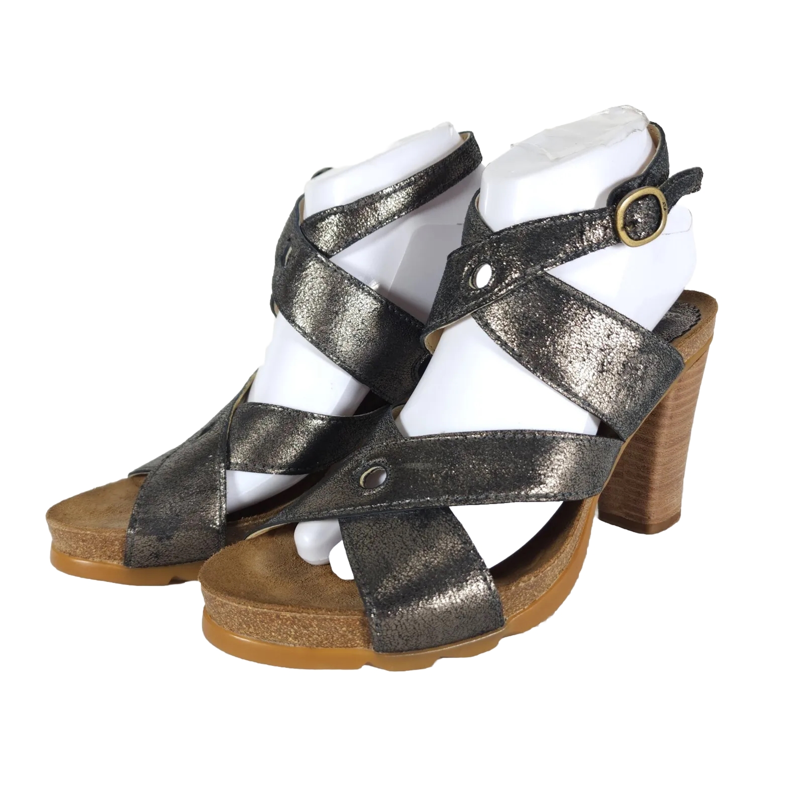 Fly London Women's 39 US8,5 Metallic Leather Platform CrisCross Slingback Sandal