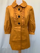 Coat Evie Size 8 Mustard Ruffle Front Polyester Cotton Lined Womens