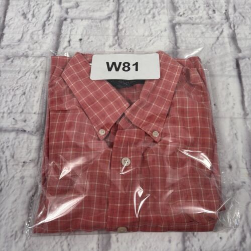 Camicia Brooks Brothers con bottoni grande manica corta rossa a quadri cotone W81 - Foto 8 di 8