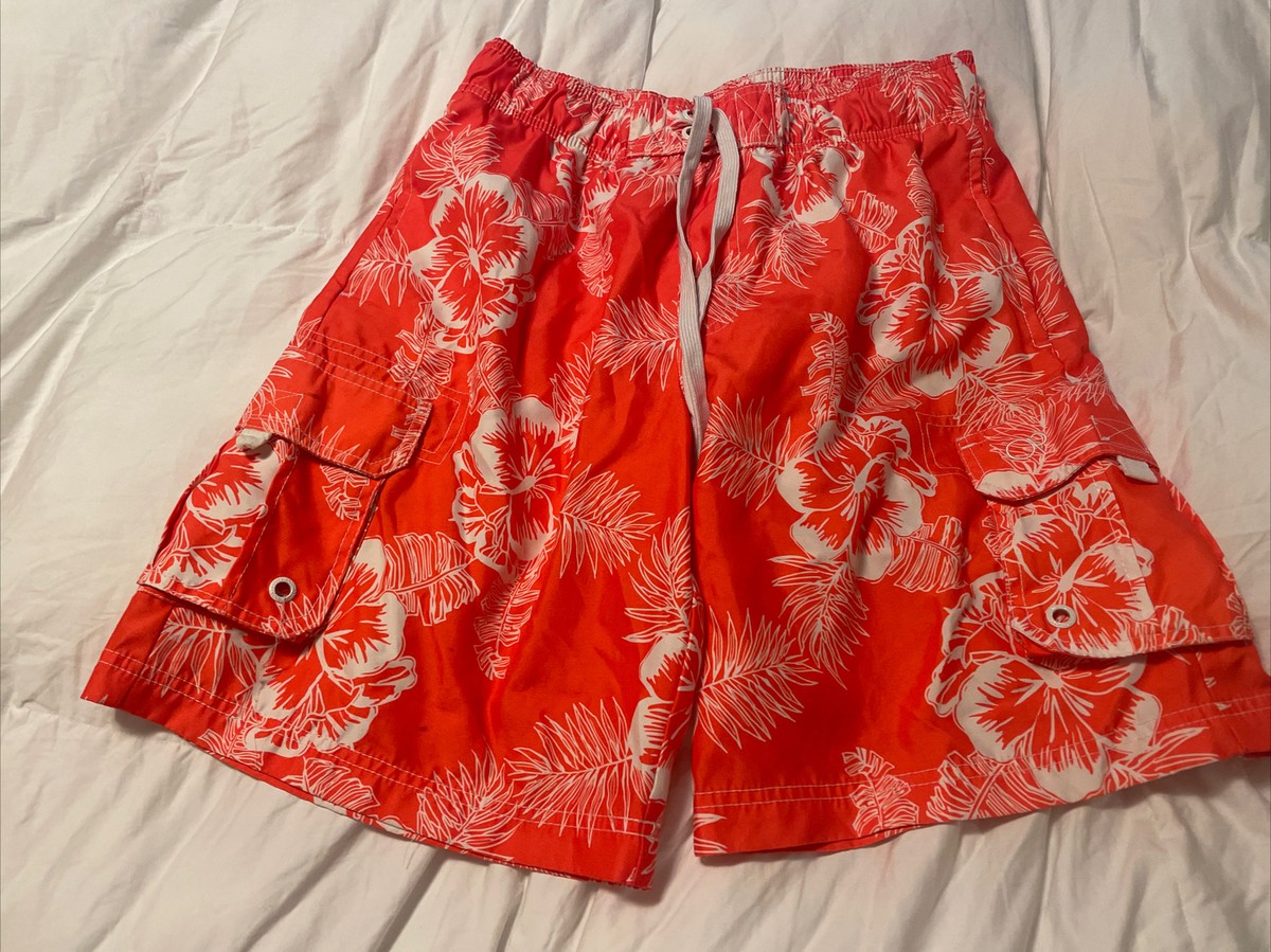 VINTAGE MEN'S OP OCEAN PACIFIC ORANGE HAWAIIAN FLORAL BOARD SHORTS
