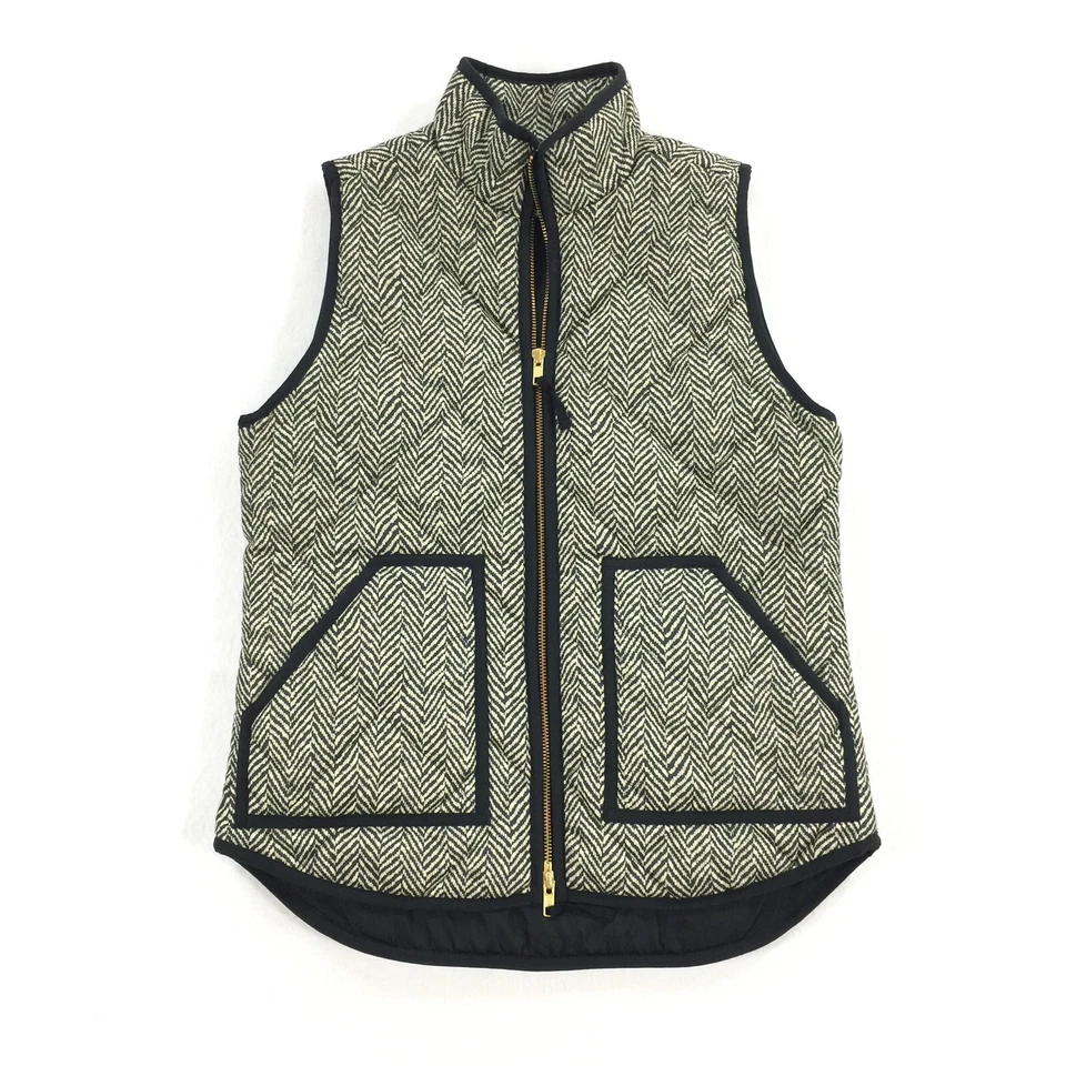 Chaleco acolchado con estampado de espiga J.Crew talla extra pequeño para mujer negro crema Foto 2 de 4