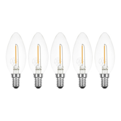 5 x LED Filament Kerze 1W fast 15W E14 klar 100lm warmweiß Retro Nostalgie Faden
