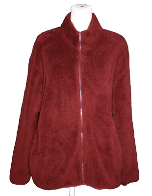 Victoria Secret Pink Teddy Bear Sherpa Full Zip Jacket Maroon Size Medium M