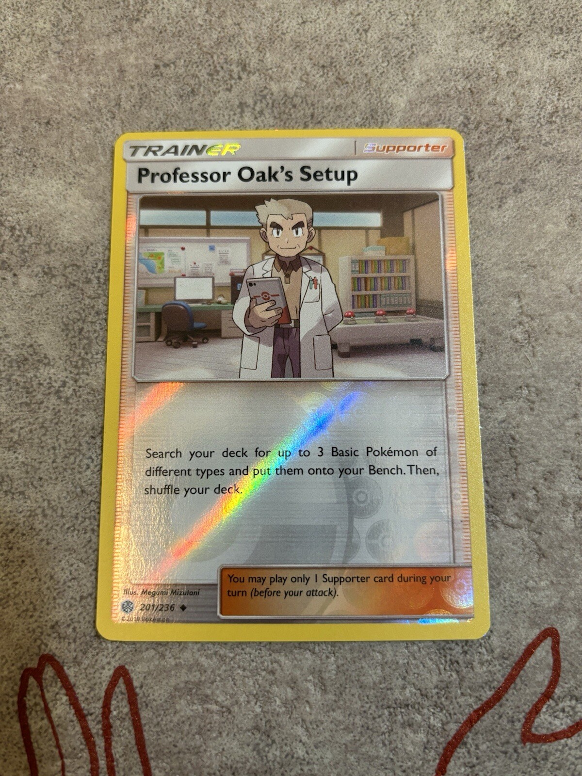 Pokemon TCG Professor Oak's Setup 201/236 Sun & Moon Reverse Holo - NM