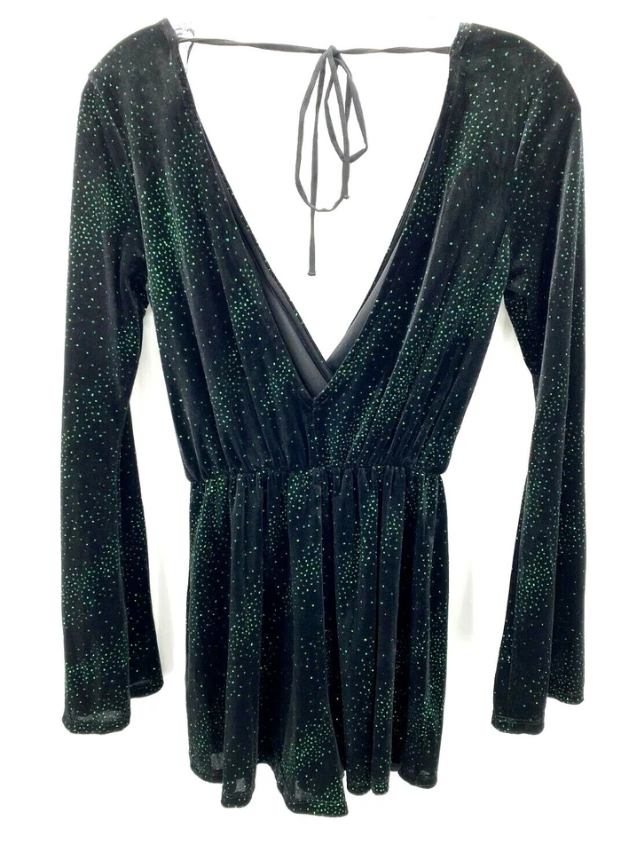 Mameluco Topshop para mujer EE. UU. 4 negro azul brillo terciopelo grunge hada caprichoso Foto 2 de 4