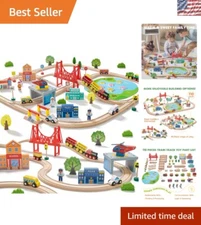Educational 110PCS Wooden Train Playset: Compatible & Safe for Kids Ages 3-8