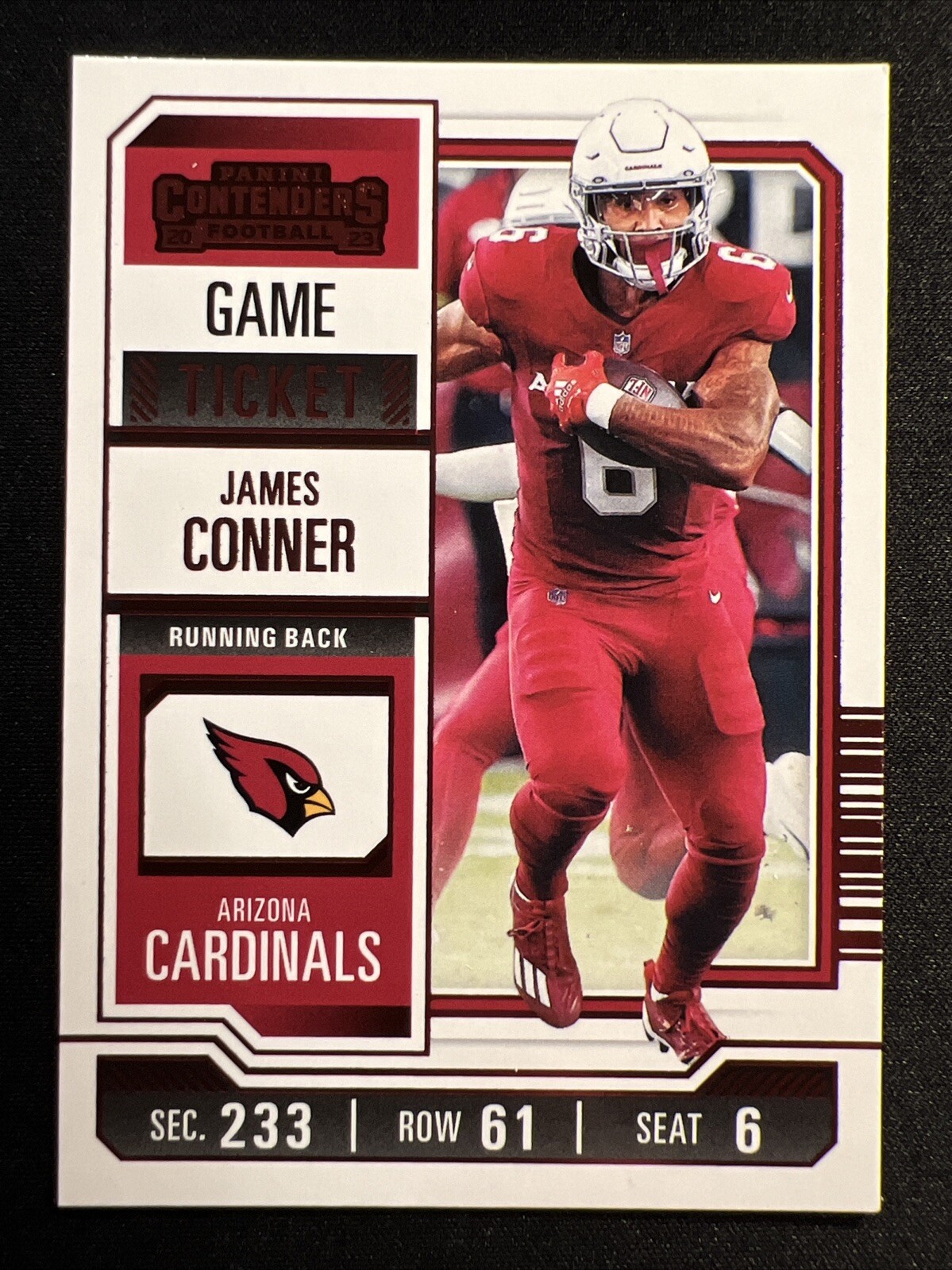 2023 Panini Contenders NFL Game Ticket Red James Conner Cardinals RB Football Card 🏈