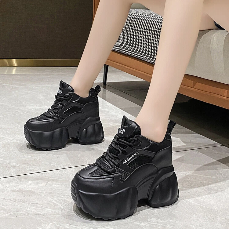 Casual Women Platform Shoes Lace Up Wedge High Heel Sport Shoes