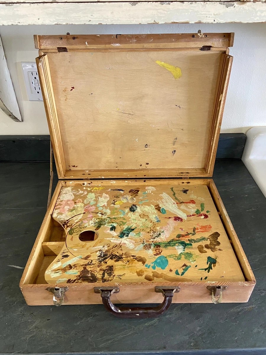 Wooden Briefcase Art Case Artist Travel Box Palette Suitcase Vintage