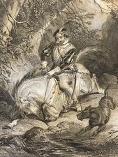 Antique Original 1800s Engraving Print Frederick Heath by J.M. Butler 3429