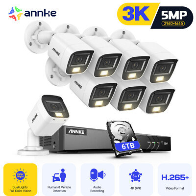 ANNKE 8CH 4K DVR 5MP Color Night Security Camera System Human Detection Outdoor