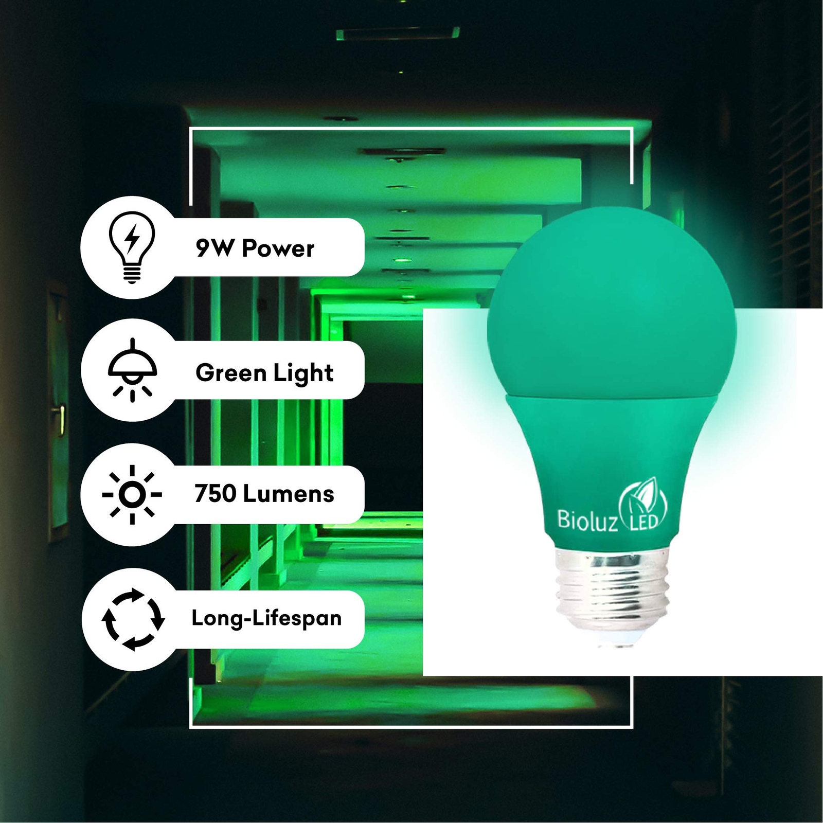 Bioluz LED Green Light Bulbs 60W Replacement Non-Dimmable A19 LED Bulb 4-Pack