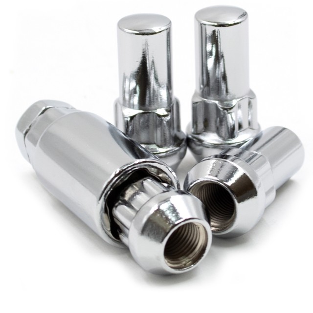 4 XL Wheel Locks 1.90" Long, M14x1.5 (Bulge Acorn Seat, Chrome) + 1 Key