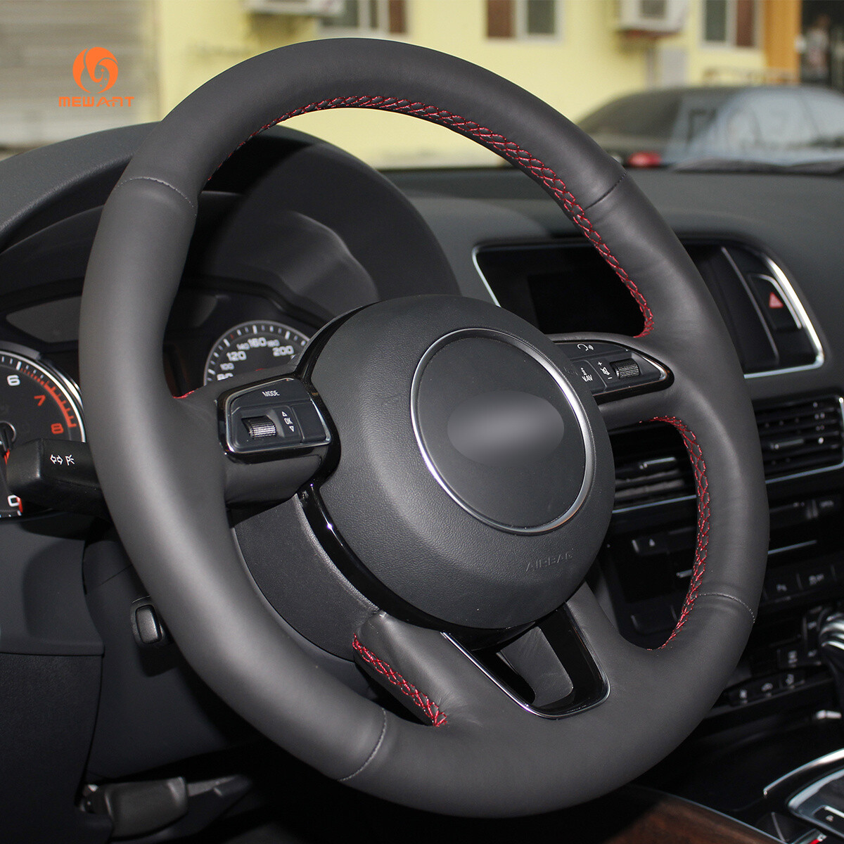 DIY Black Artificial Leather Steering Wheel Cover Wrap for Audi Q3 Q5
