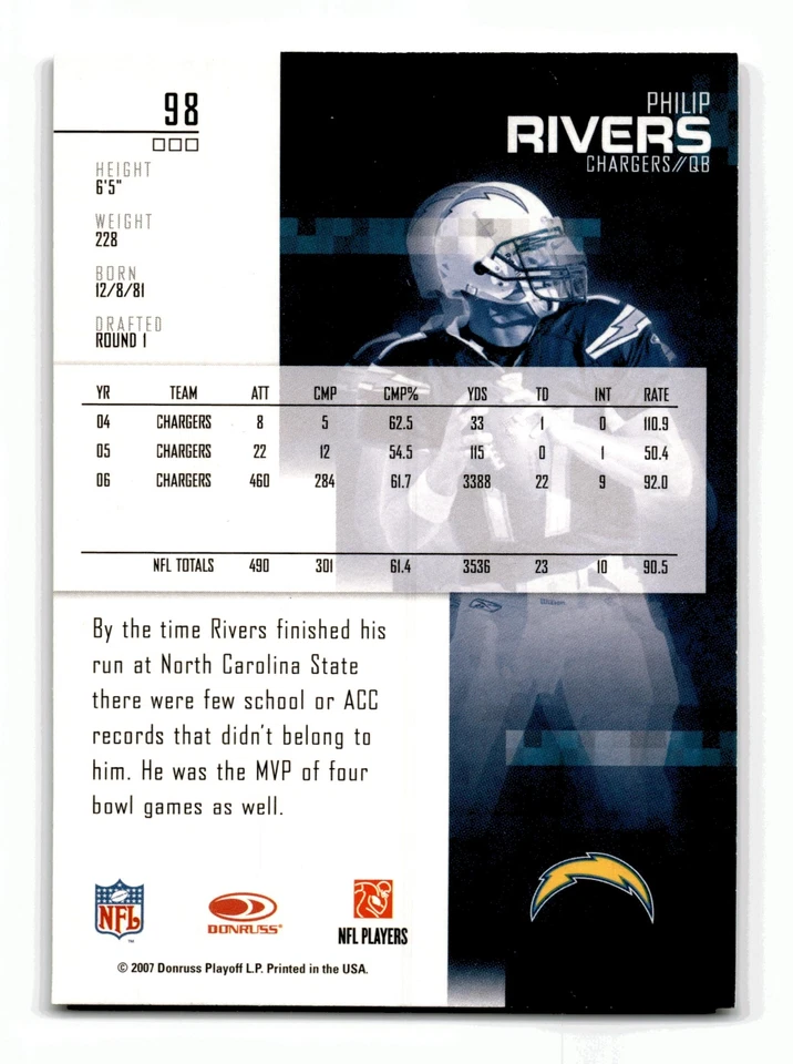 Philip Rivers 2007 Leaf Rookies & Stars #98 HOF San Diego Chargers NM-MINT - Image 2 of 2