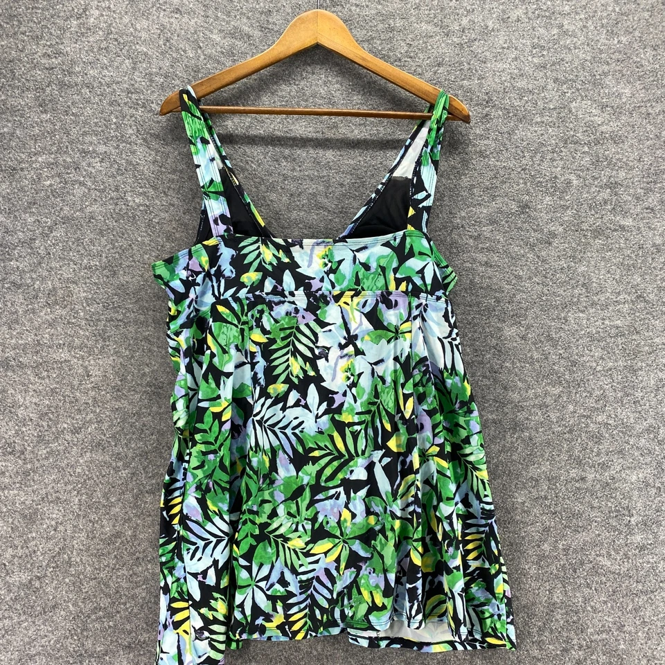 Swimsuits For All Swimsuit Women 20 Plus Green Floral V-Neck Sleeveless Lined - Image 2 of 4