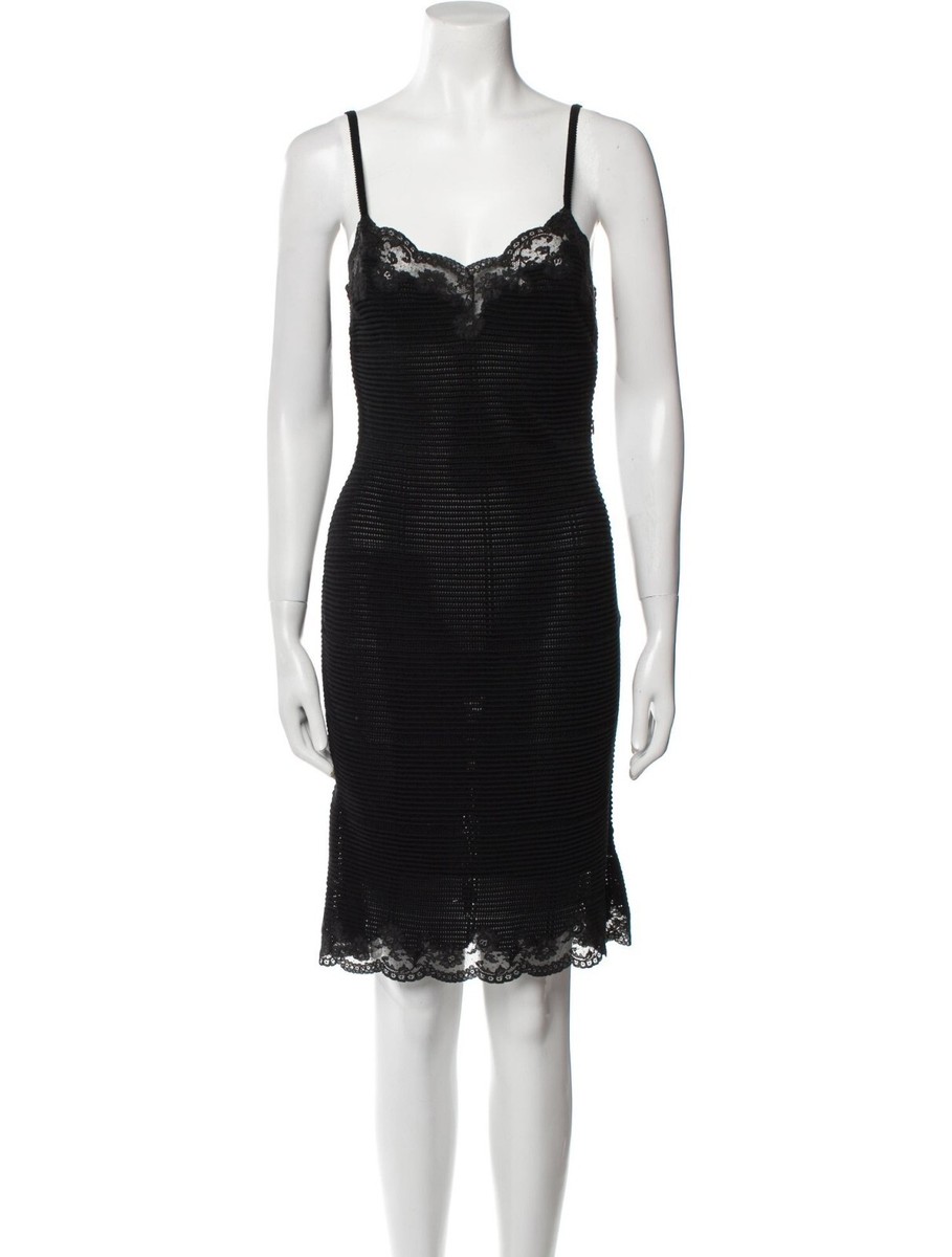John Galliano Vintage Pre Fall 1998 Black Crochet Knit Slip