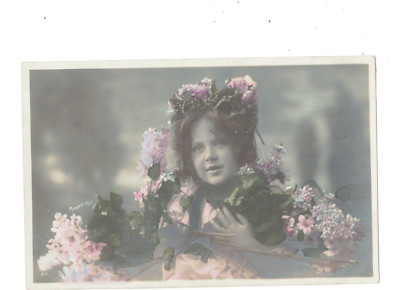SB3046 VICTORIAN GIRL LONG HAIR DRESSED AS POSTMAN RPPC HAND. COL