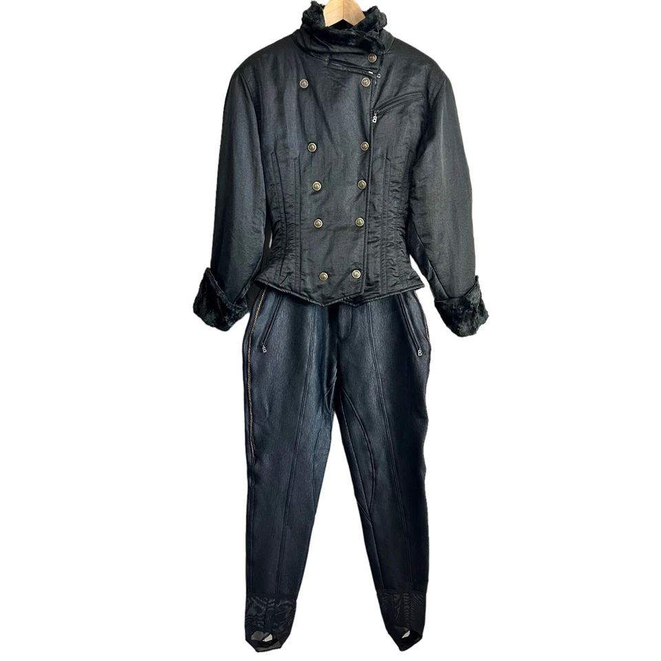 Bogner Black Ski suit Womens Size 8 Two piece Black set Jacket pants Fur Trim - Imagem 2 de 4