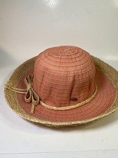 Scala Raffia Fabric Hat Peach Sun Travel Adjustable W Bow Womens One Size