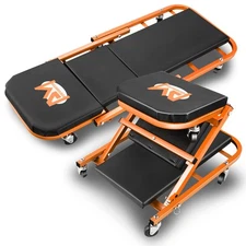 40"x 4.7"x 17.3" 330lbs Capacity Z-shaped Foldable Orange 2-in-1 Rolling Creeper