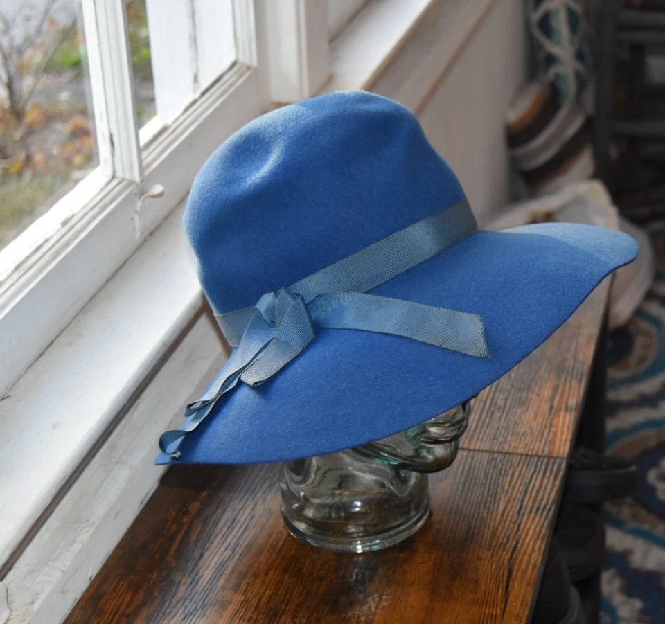 Sombrero de ala ancha flojo fieltro lana Ritz vintage vendido por Kiplings azul talla M o 7 Foto 2 de 4