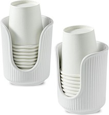 Ceramic Bathroom Cup Dispenser W/ Stylish Vertical Stripes Disposable Mouthwash